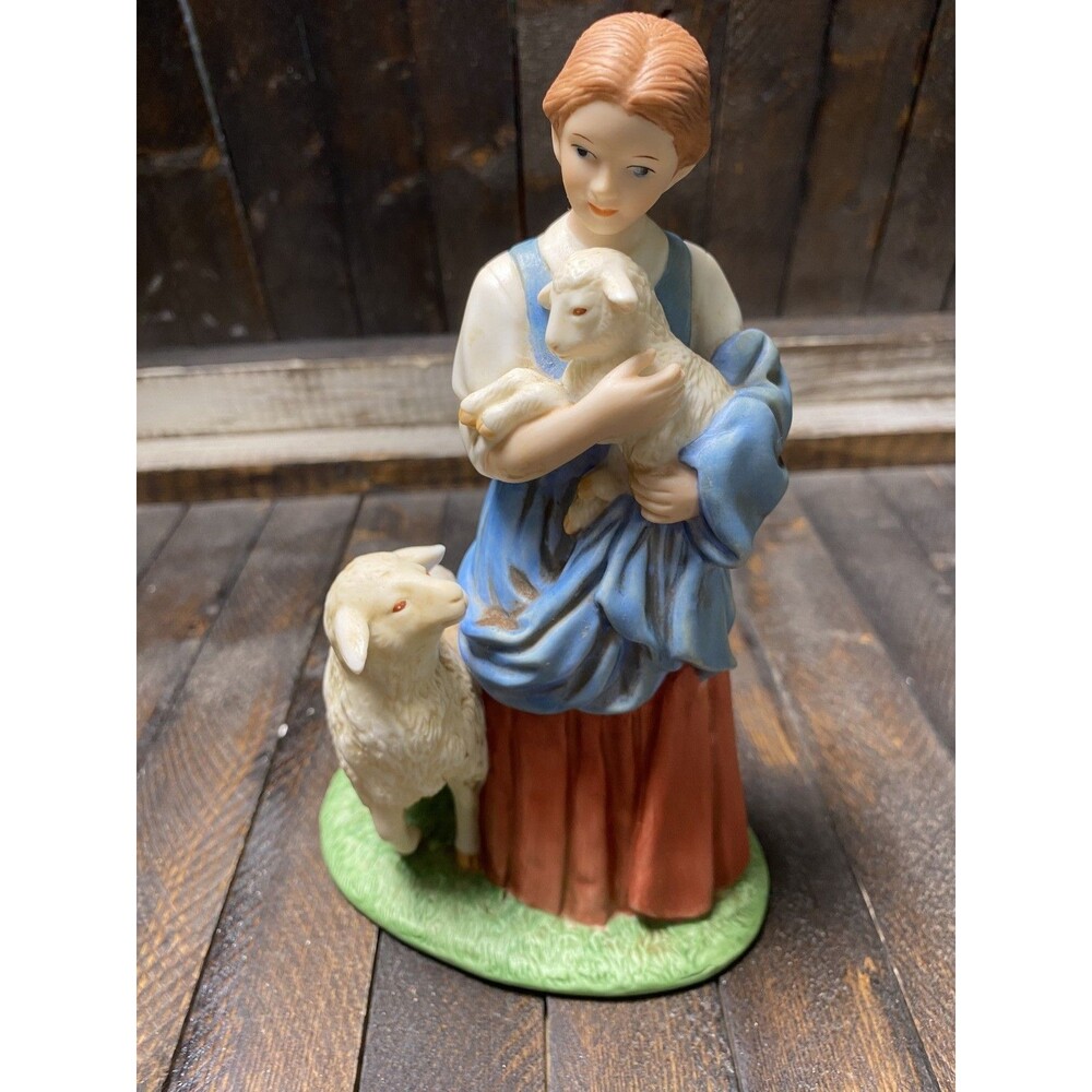 Home Interiors Gifts Shepherdess Figurine with Lambs 8870